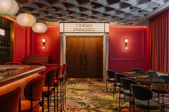 Sala de conferencias Cinema Paradiso; su nombre alude al patrimonio cinematográfico de la ciudad de Lodz donde se encuentra uno de los hoteles de la cadena PURO