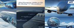 collage de varias fotos de avión en vuelo,con logo de LOT Líneas Aéreas Polacas