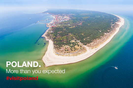 Immagine della penisola di Hel sul Mar Baltico con scritta Poland. More tha you expected