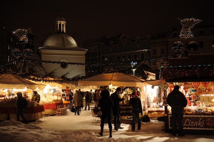 Foto delle bancarelle ai mercatini di Cracovia