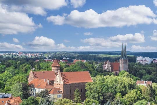 Panorama della città di Olsztyn nella Masuria in Polonia